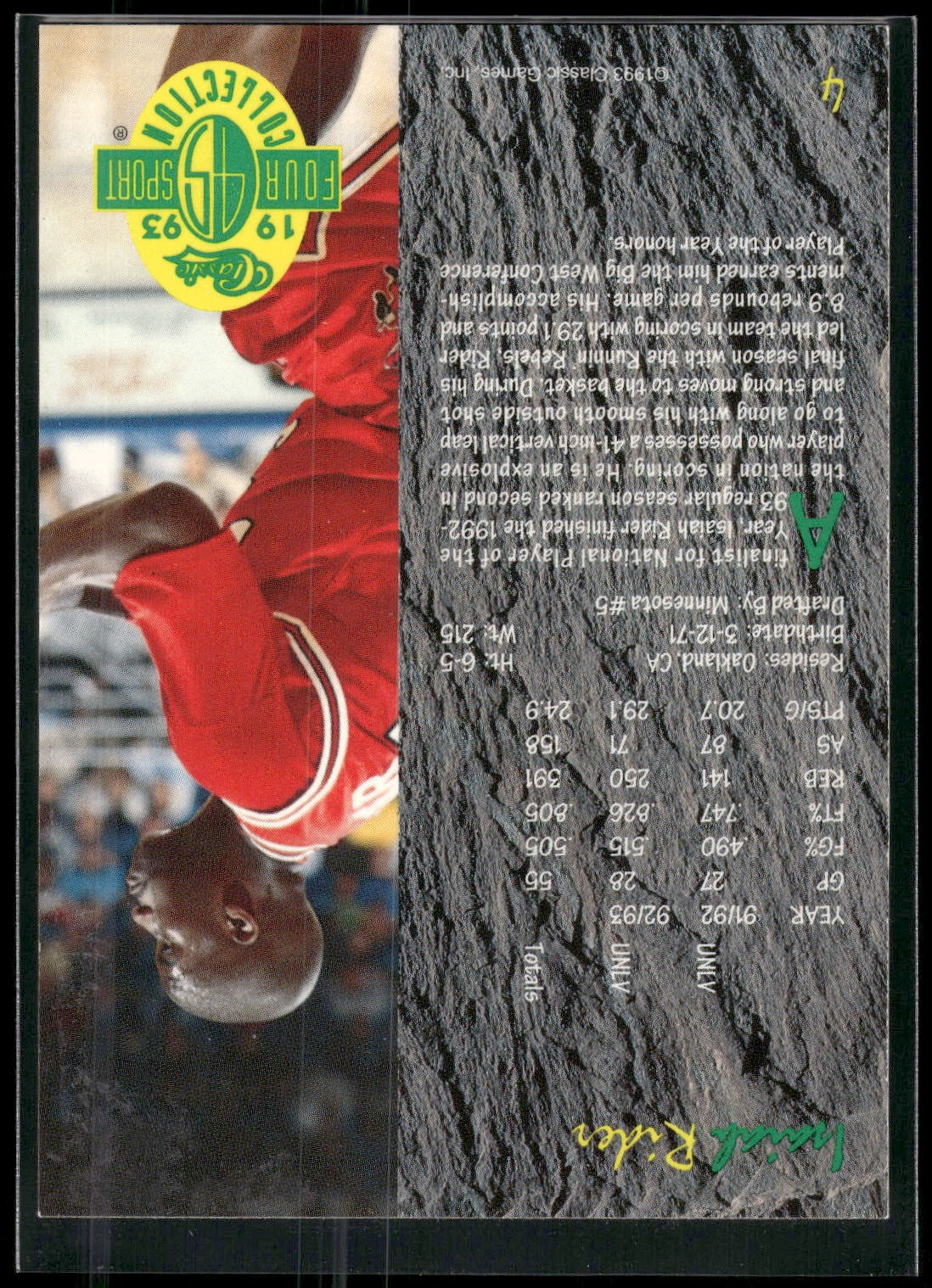 1993 Classic Four Sport #4 Isaiah Rider