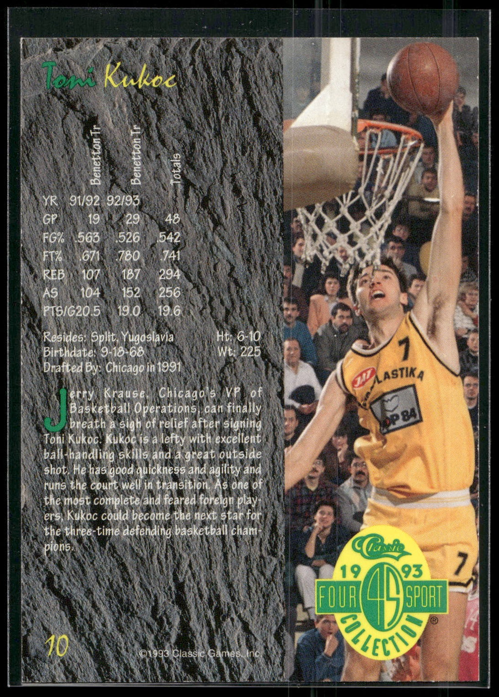 1993 Classic Four Sport #10 Toni Kukoc