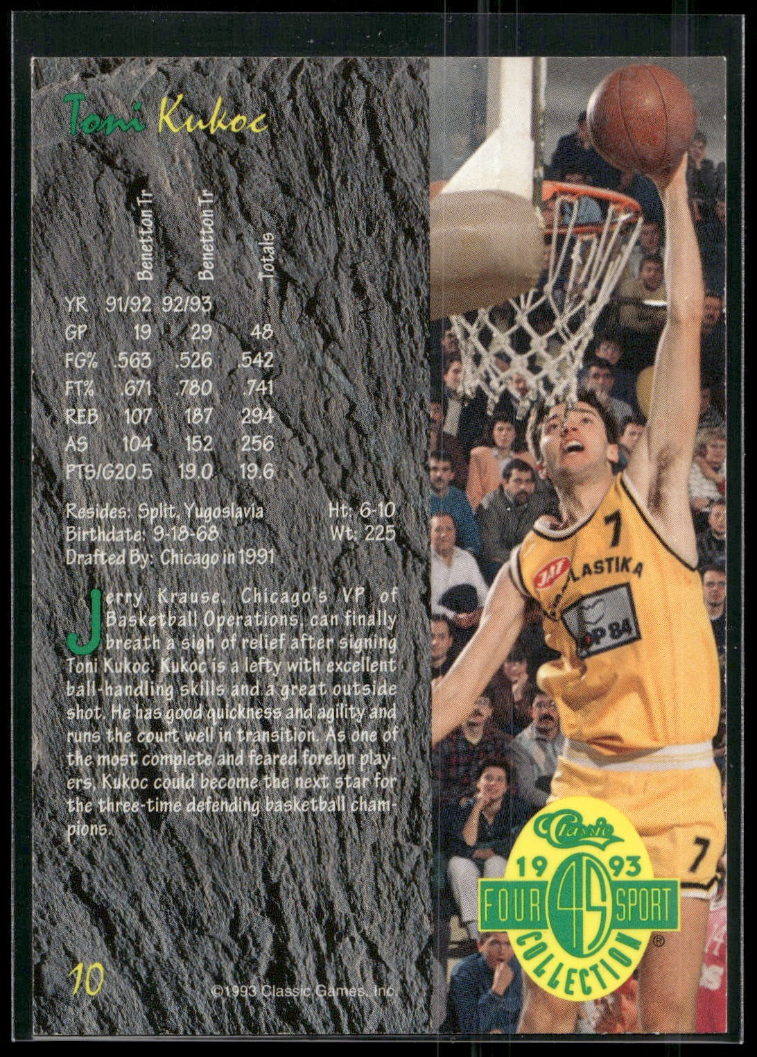 1993 Classic Four Sport #10 Toni Kukoc