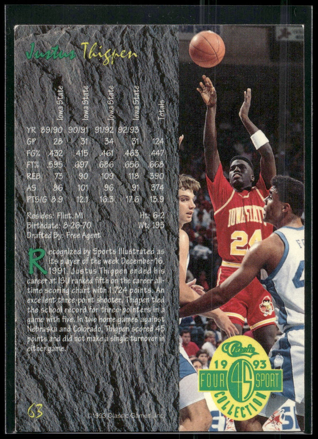 1993 Classic Four Sport #63 Justus Thigpen