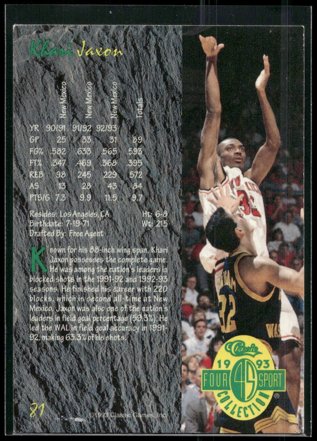 1993 Classic Four Sport #81 Khari Jaxon