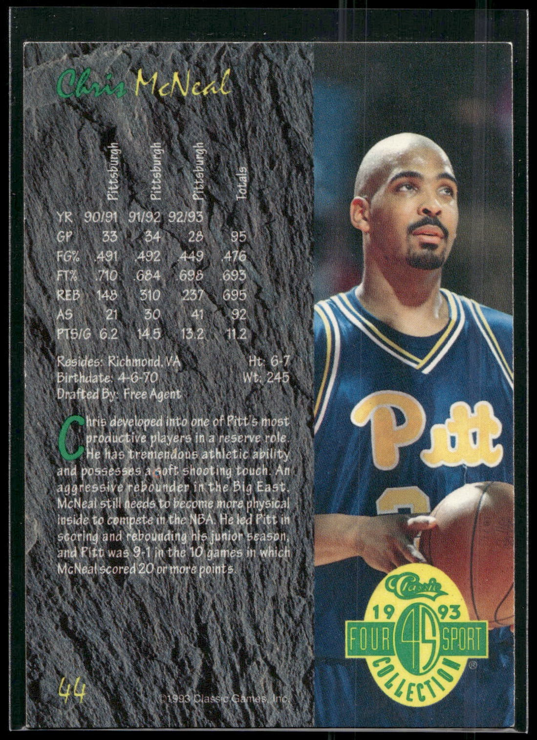 1993 Classic Four Sport #44 Chris McNeal