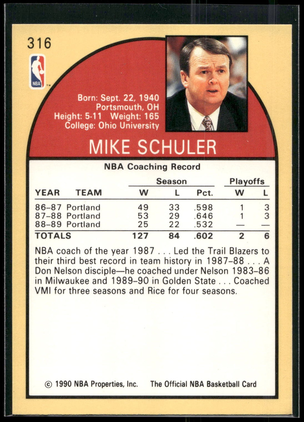 1990-91 Hoops #316 Mike Schuler