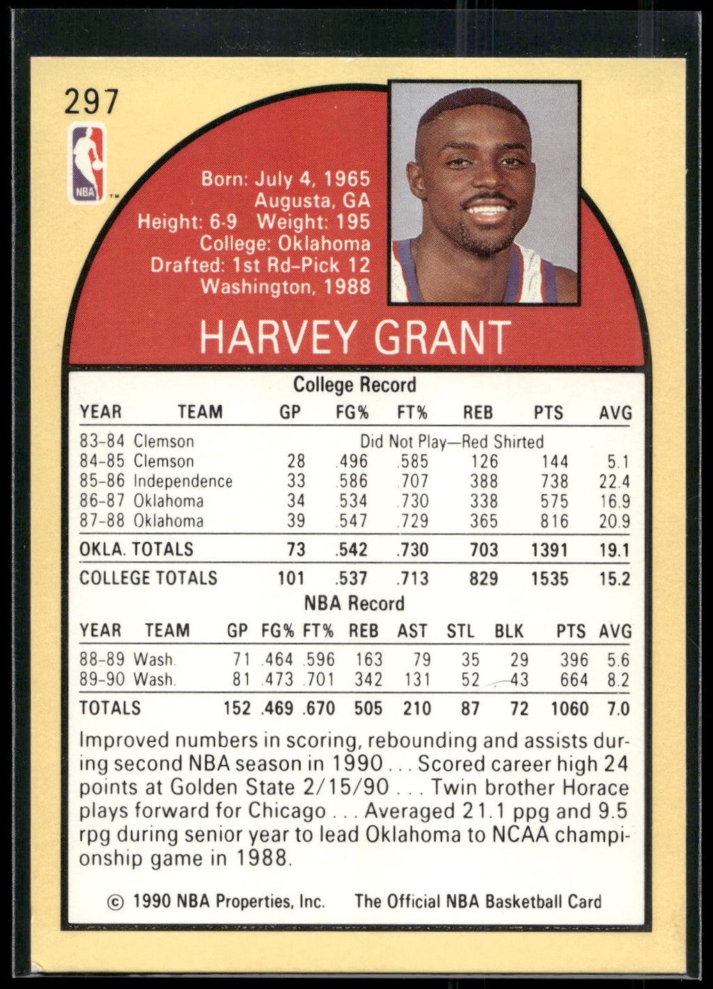 1990-91 Hoops #297 Harvey Grant