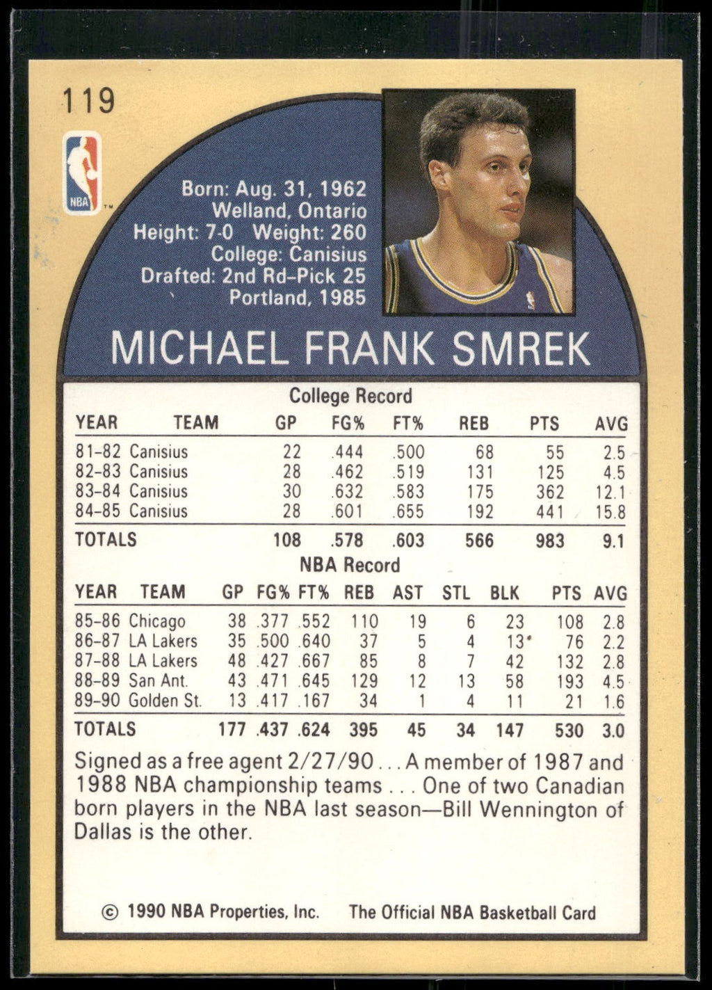 1990-91 Hoops #119 Mike Smrek