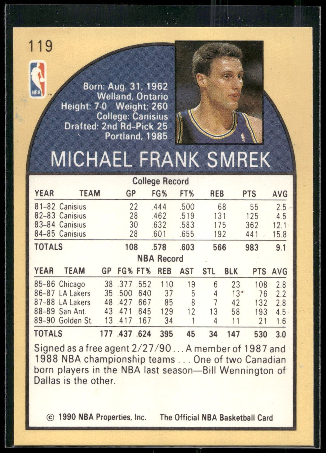 1990-91 Hoops #119 Mike Smrek