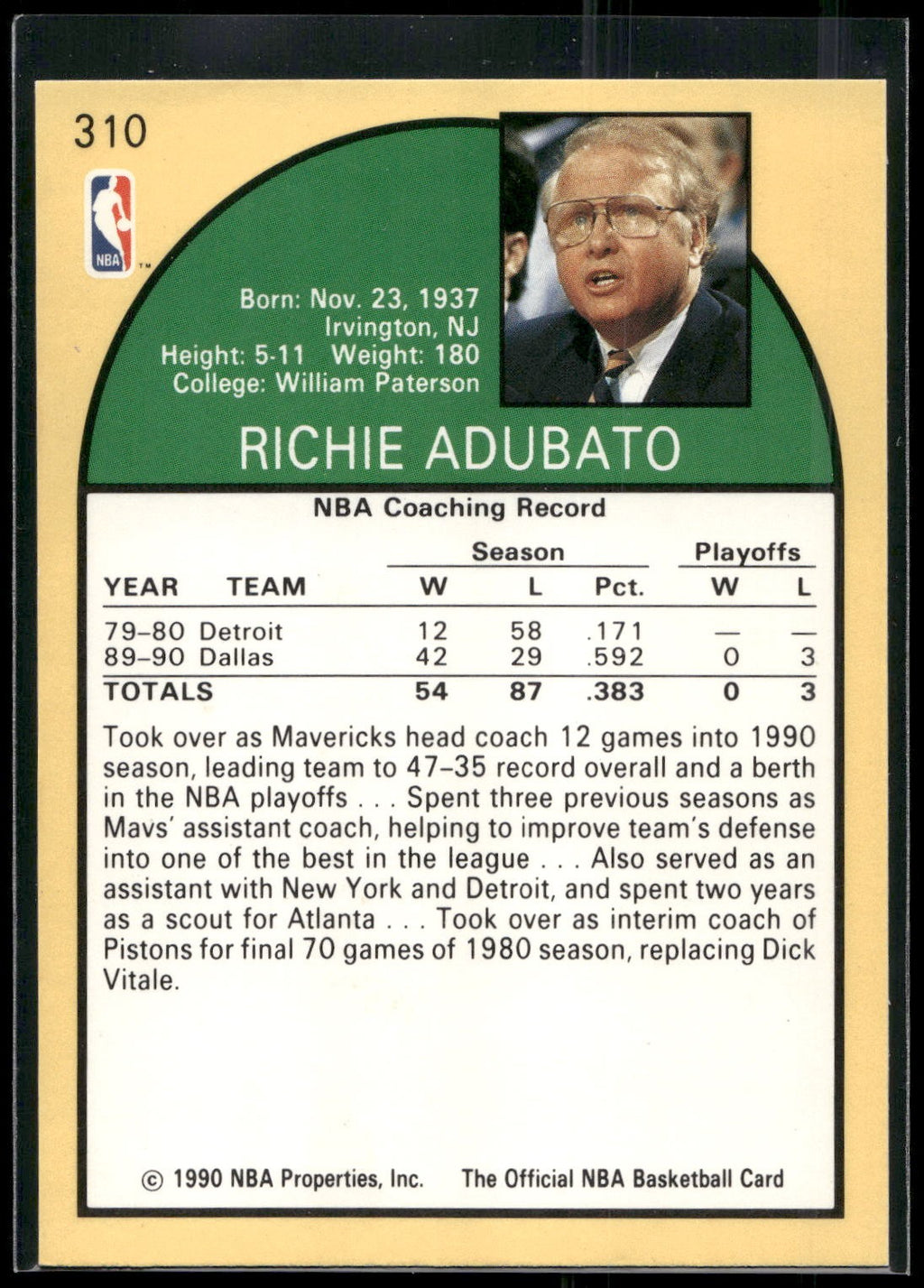 1990-91 Hoops #310 Richie Adubato