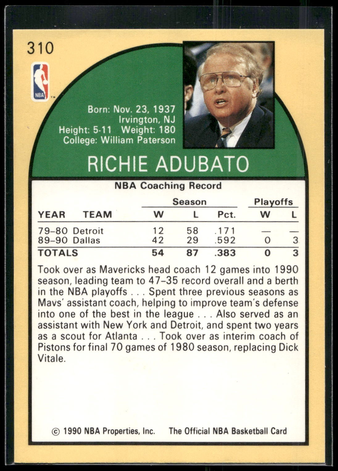 1990-91 Hoops #310 Richie Adubato