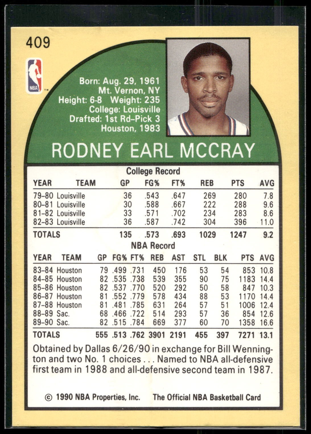 1990-91 Hoops #409 Rodney McCray