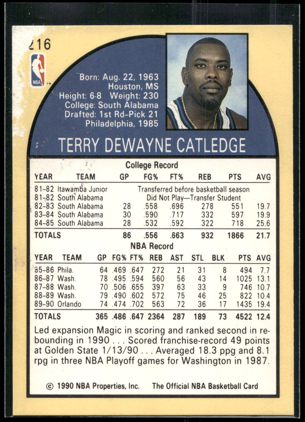 1990-91 Hoops #216 Terry Catledge