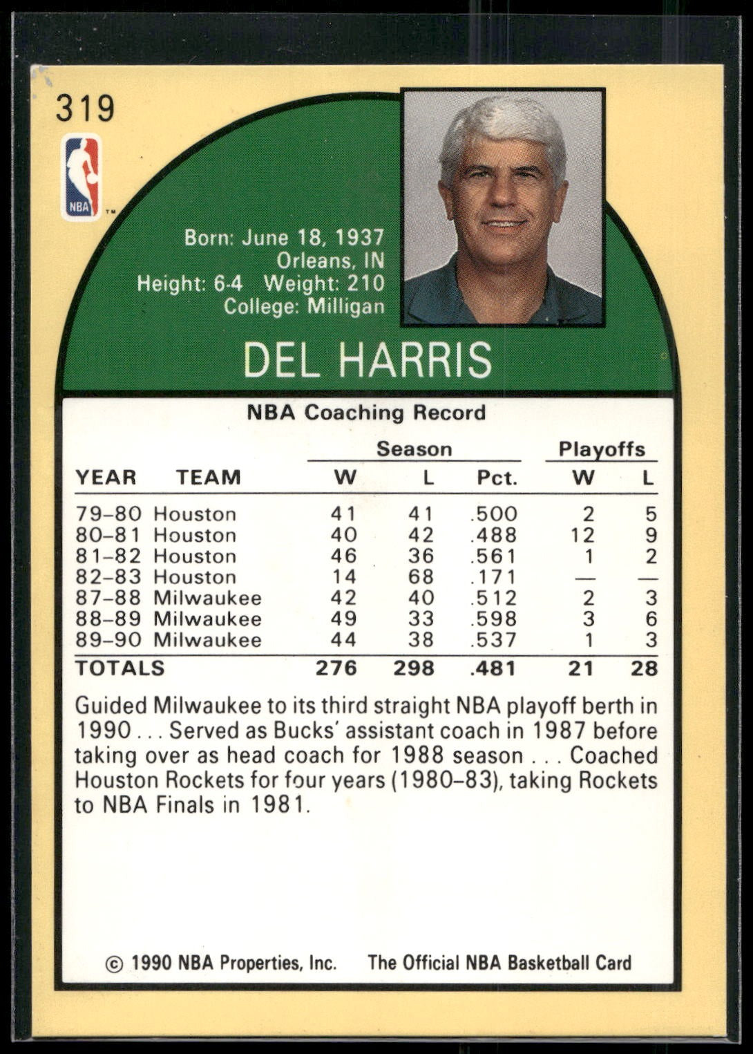 1990-91 Hoops #319 Del Harris