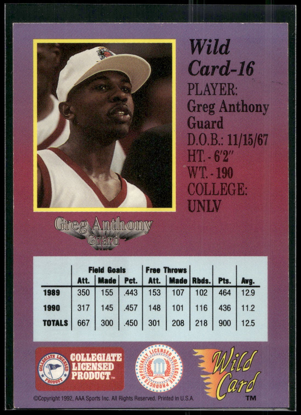 1991-92 Wild Card #16 Greg Anthony