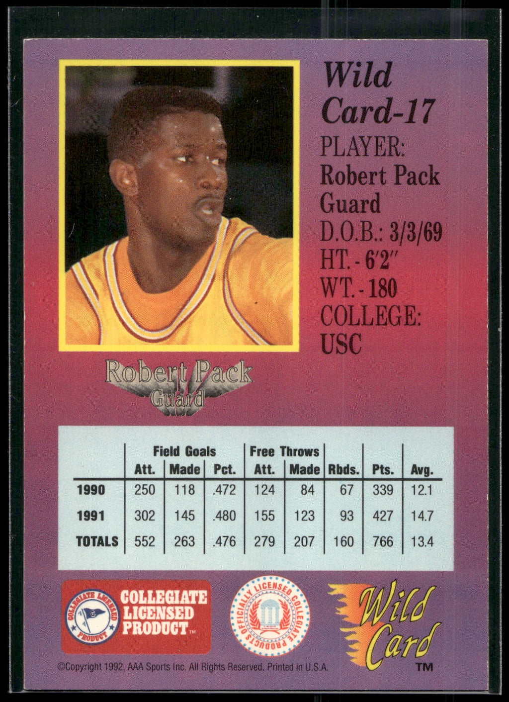1991-92 Wild Card #17 Robert Pack