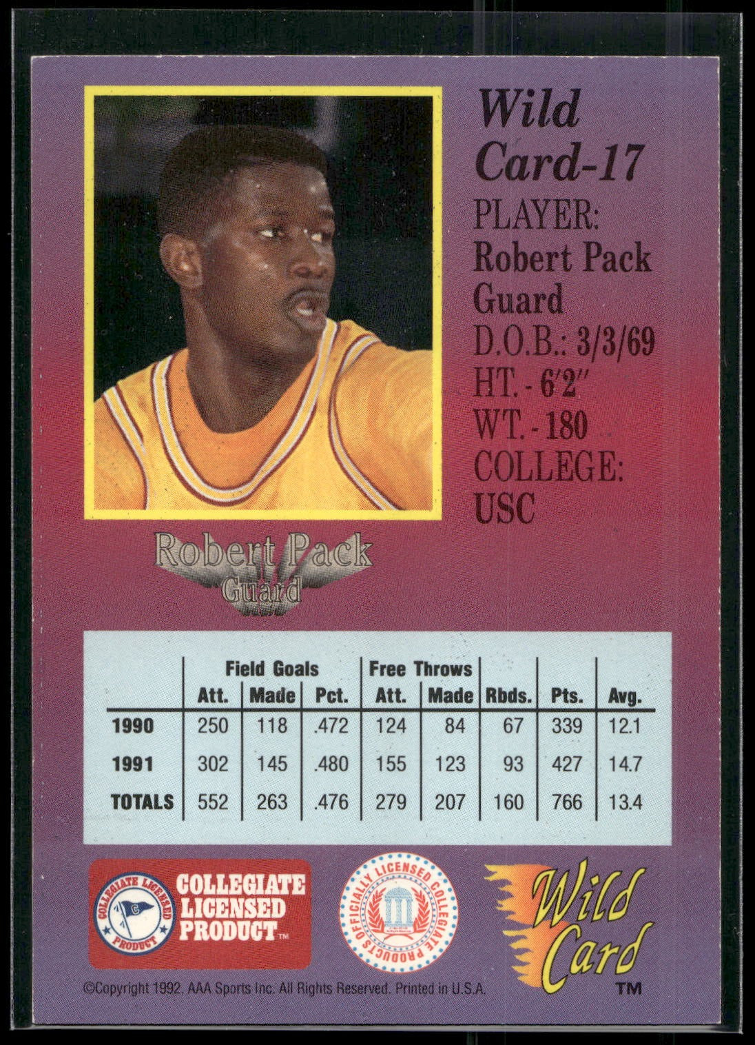 1991-92 Wild Card #17 Robert Pack