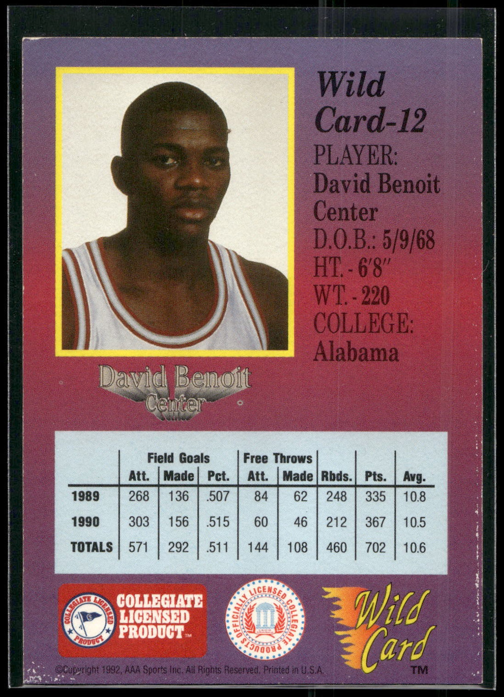 1991-92 Wild Card #12 David Benoit