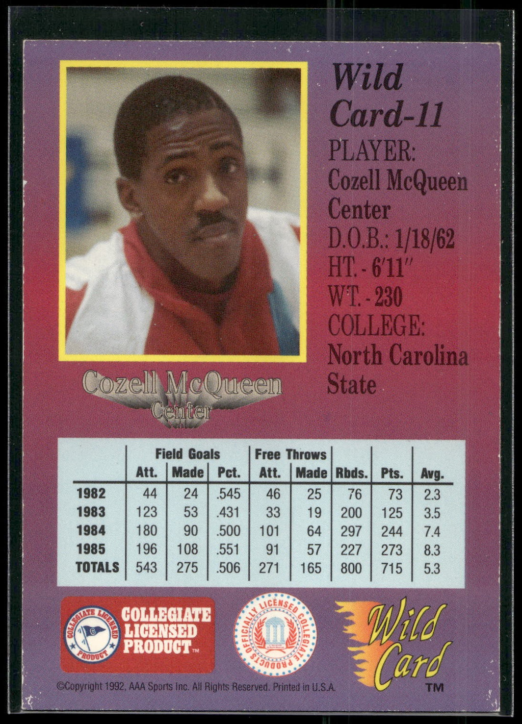 1991-92 Wild Card #11 Cozell McQueen