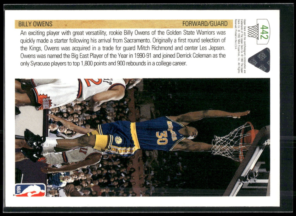 1991-92 Upper Deck #442 Billy Owens