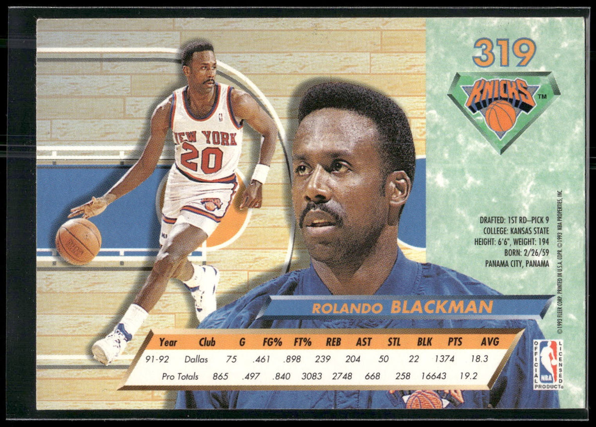 1992-93 Ultra #319 Rolando Blackman