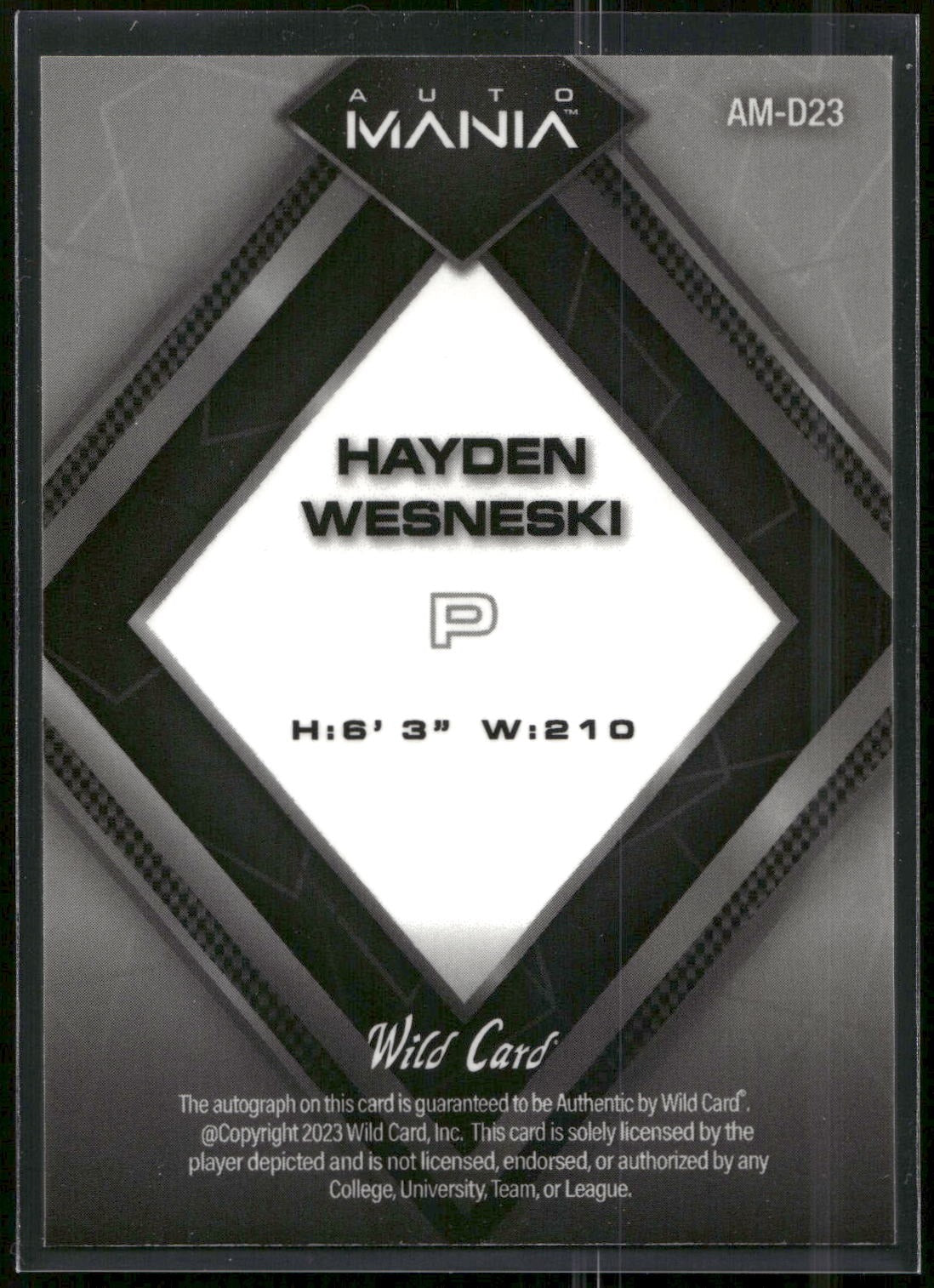 2023 Wild Card AutoMania - Diamond Lazers Blue #AM-D23 Hayden Wesneski #/5