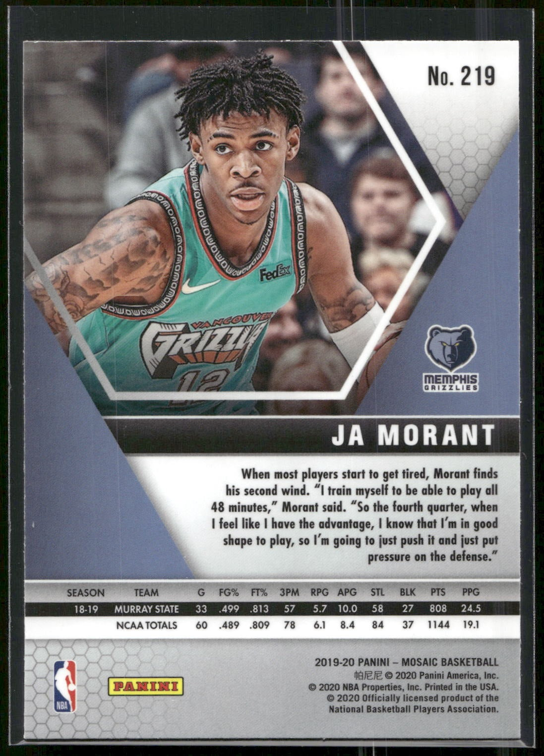 2019-20 Panini Mosaic #219 Ja Morant
