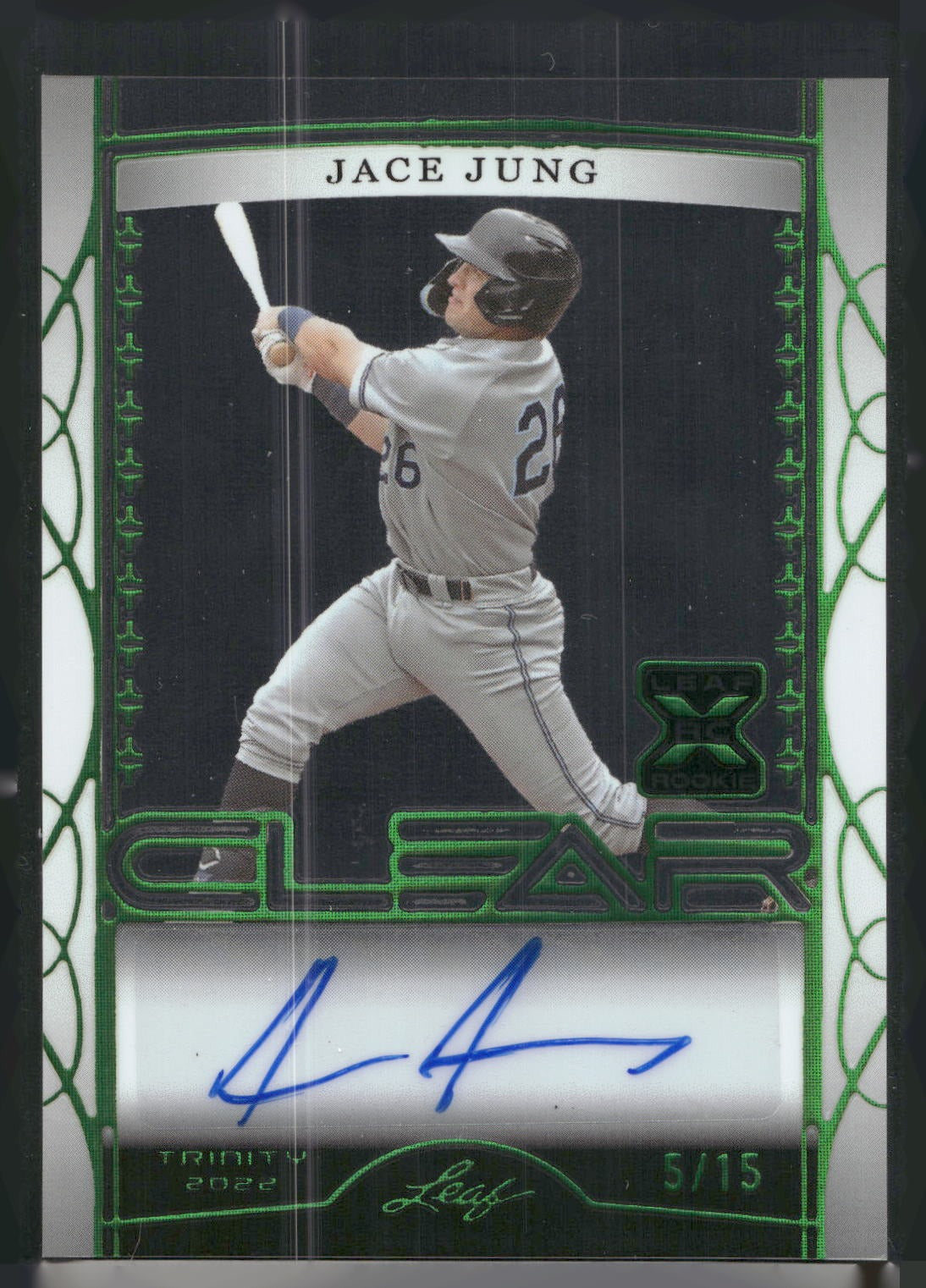2022 Leaf Trinity #CA-JJ1 Jace Jung Clear Autographs Foil Emerald Spectrum #/15