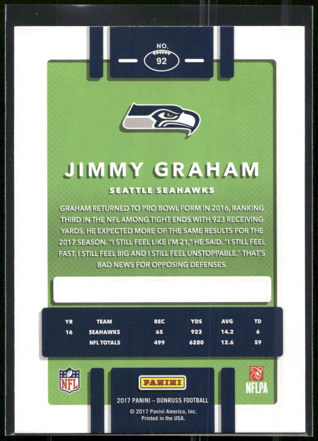 2017 Donruss #92 Jimmy Graham