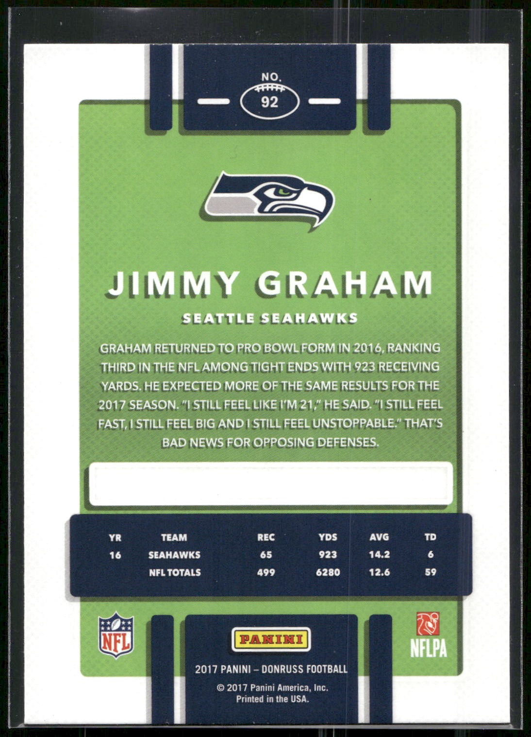 2017 Donruss #92 Jimmy Graham
