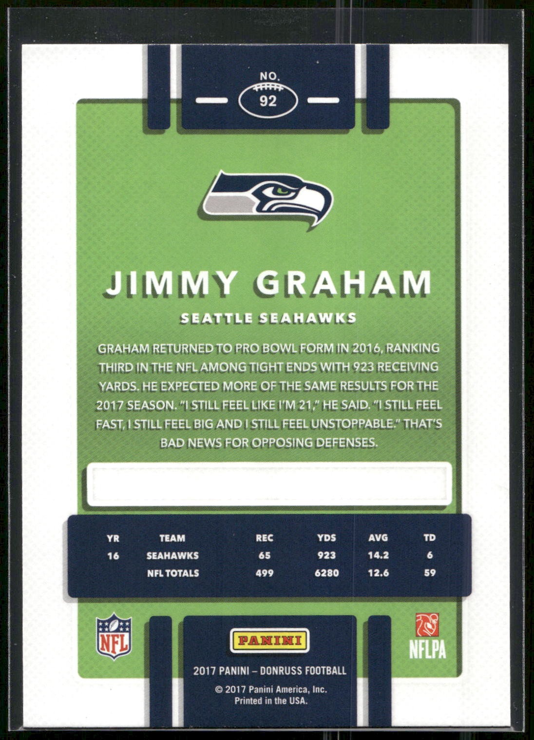 2017 Donruss #92 Jimmy Graham