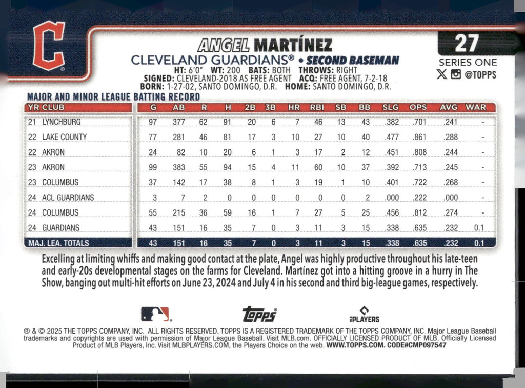 2025 Topps #27 Angel Martínez Spring Training