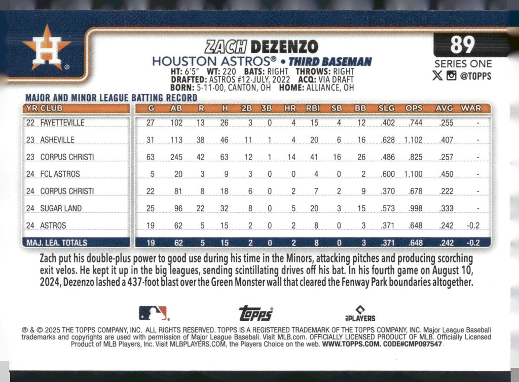 2025 Topps #89 Zach Dezenzo Spring Training