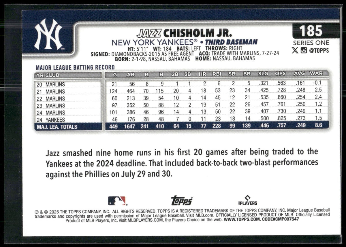 2025 Topps #185 Jazz Chisholm Jr. Spring Training
