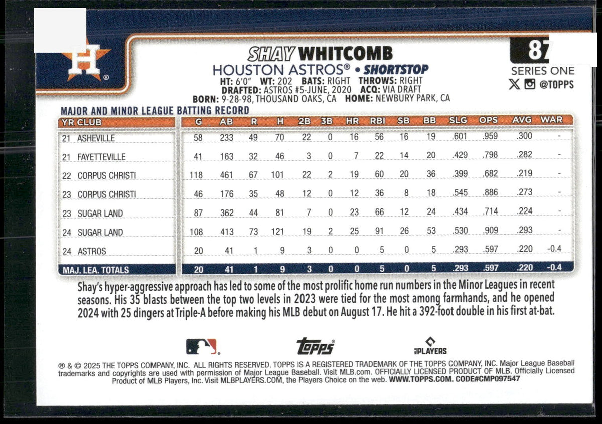 2025 Topps #87 Shay Whitcomb