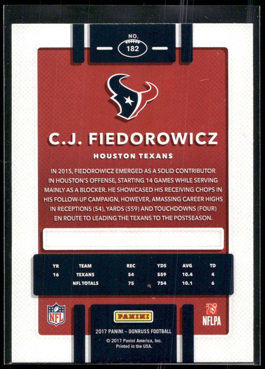 2017 Donruss #182 C.J. Fiedorowicz