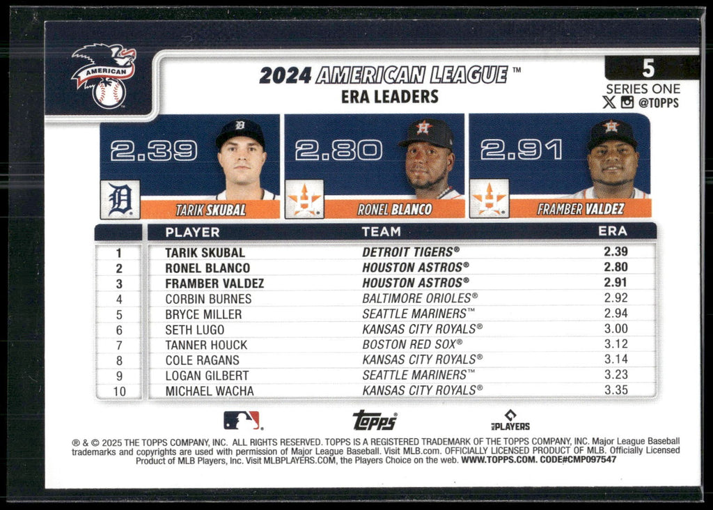 2025 Topps #5 (Tarik Skubal / Ronel Blanco / Framber Valdez) Diamante Foil
