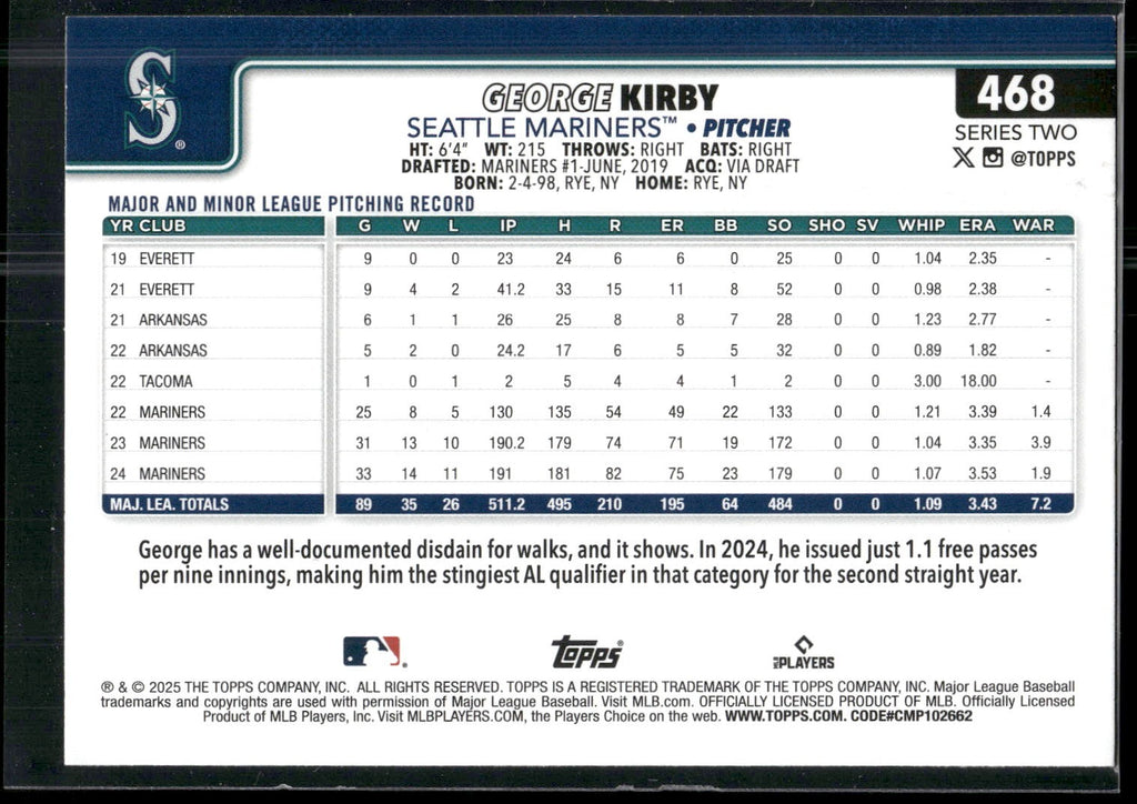 2025 Topps #468 George Kirby Diamante Foil
