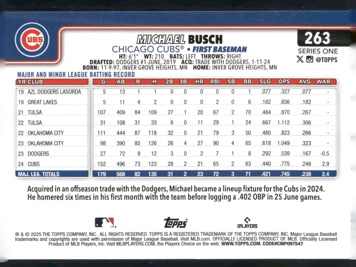 2025 Topps #263 Michael Busch Rainbow Foil