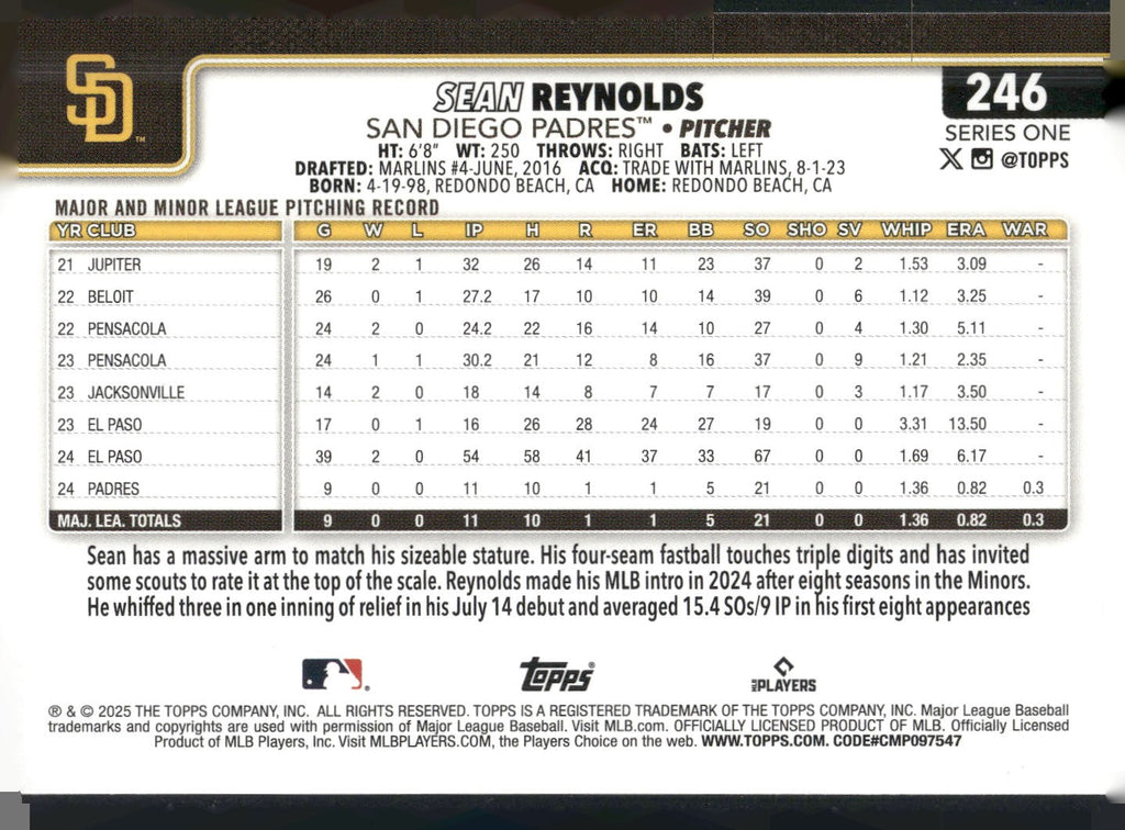 2025 Topps #246 Sean Reynolds Rainbow Foil