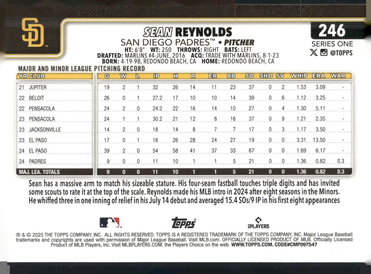 2025 Topps #246 Sean Reynolds Rainbow Foil