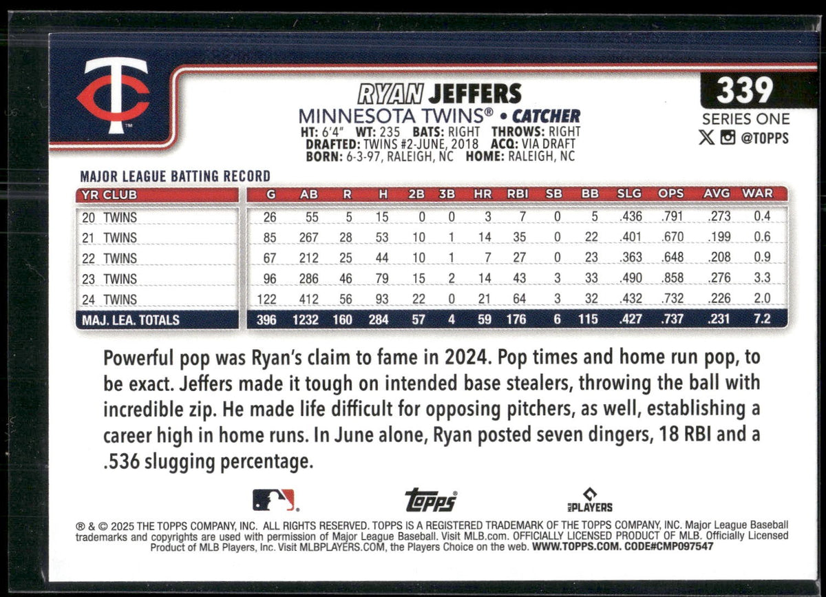 2025 Topps #339 Ryan Jeffers Rainbow Foil