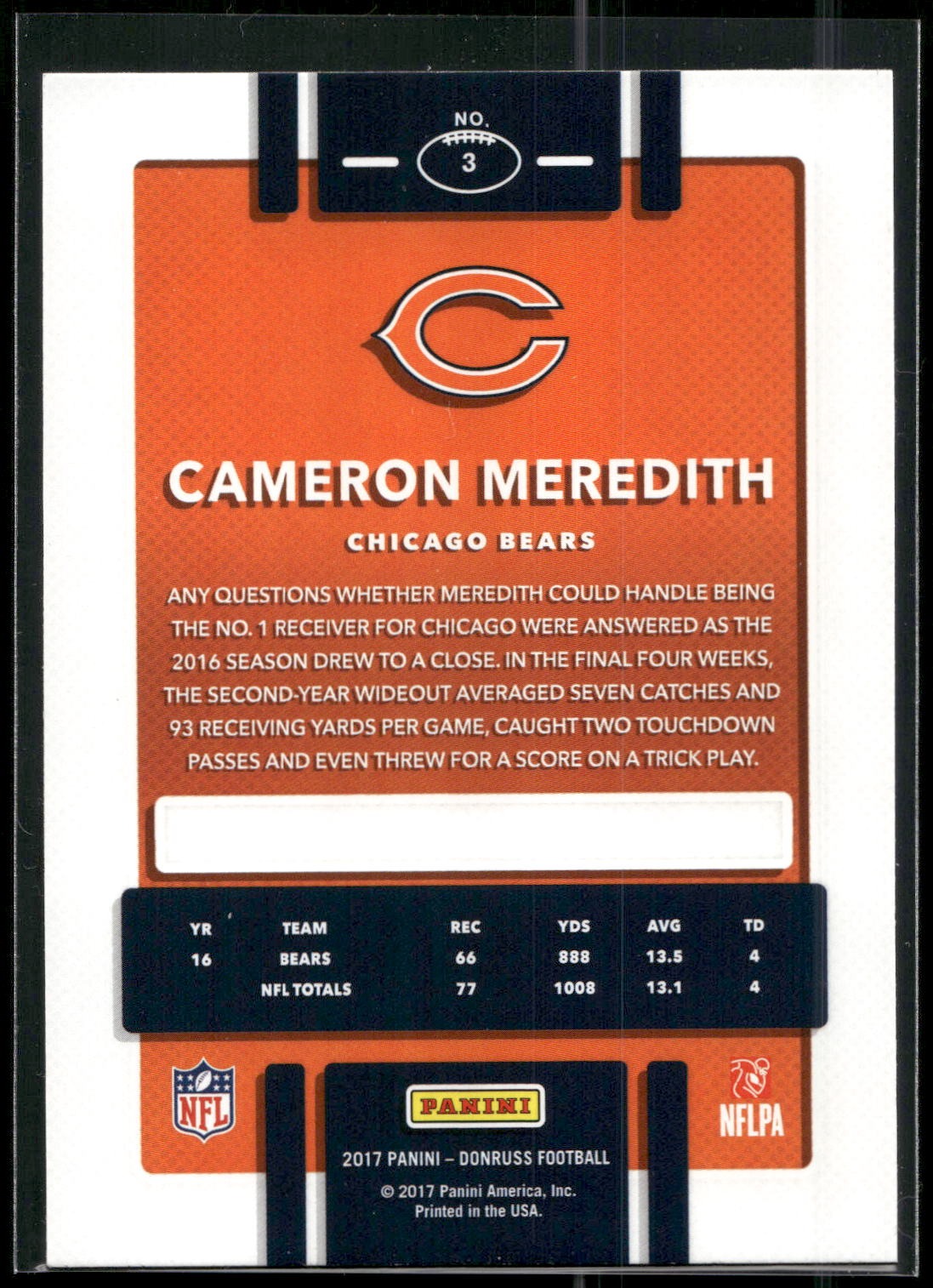 2017 Donruss #3 Cameron Meredith