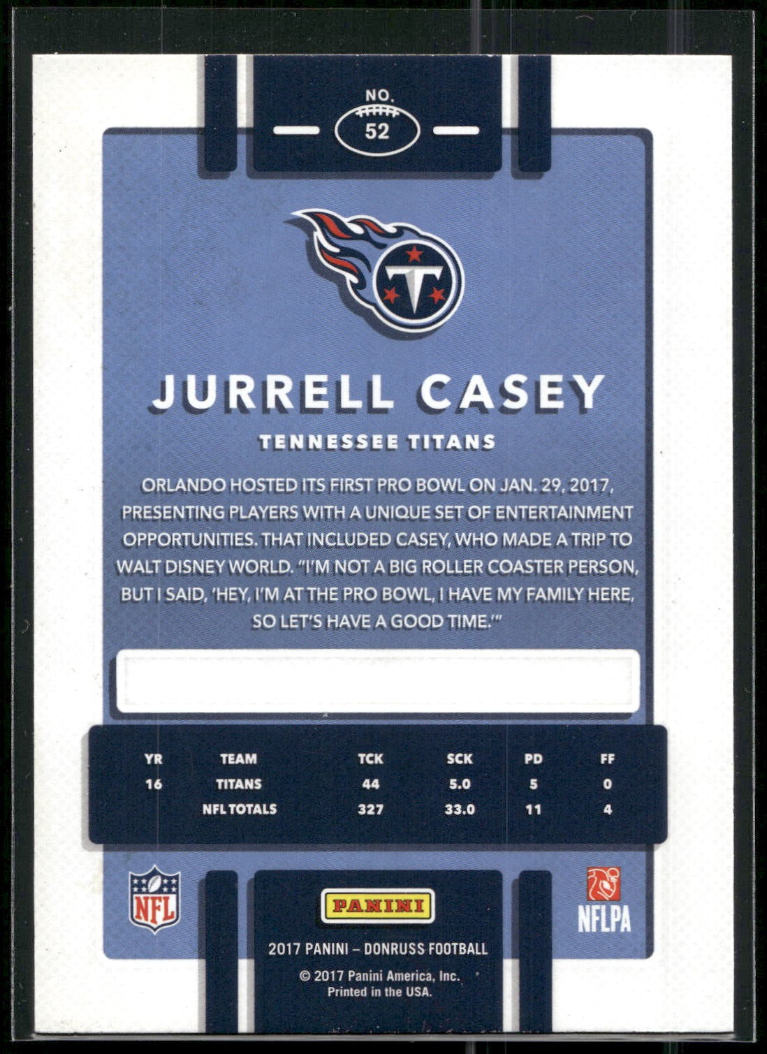 2017 Donruss #52 Jurrell Casey Aqueous Test