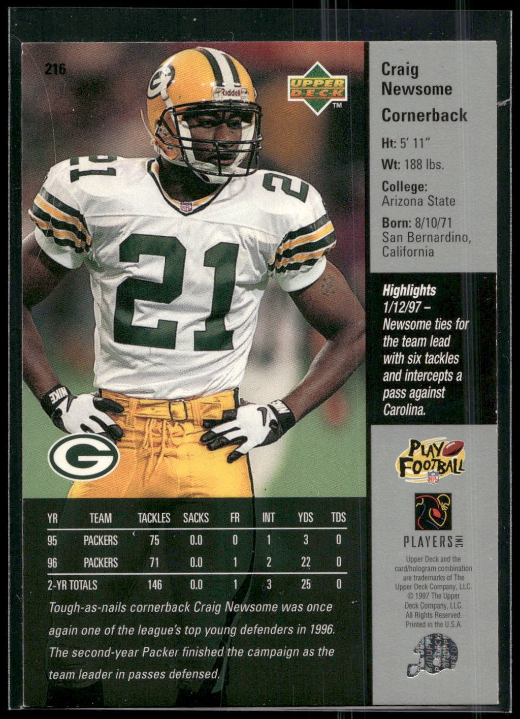 1997 Upper Deck #216 Craig Newsome
