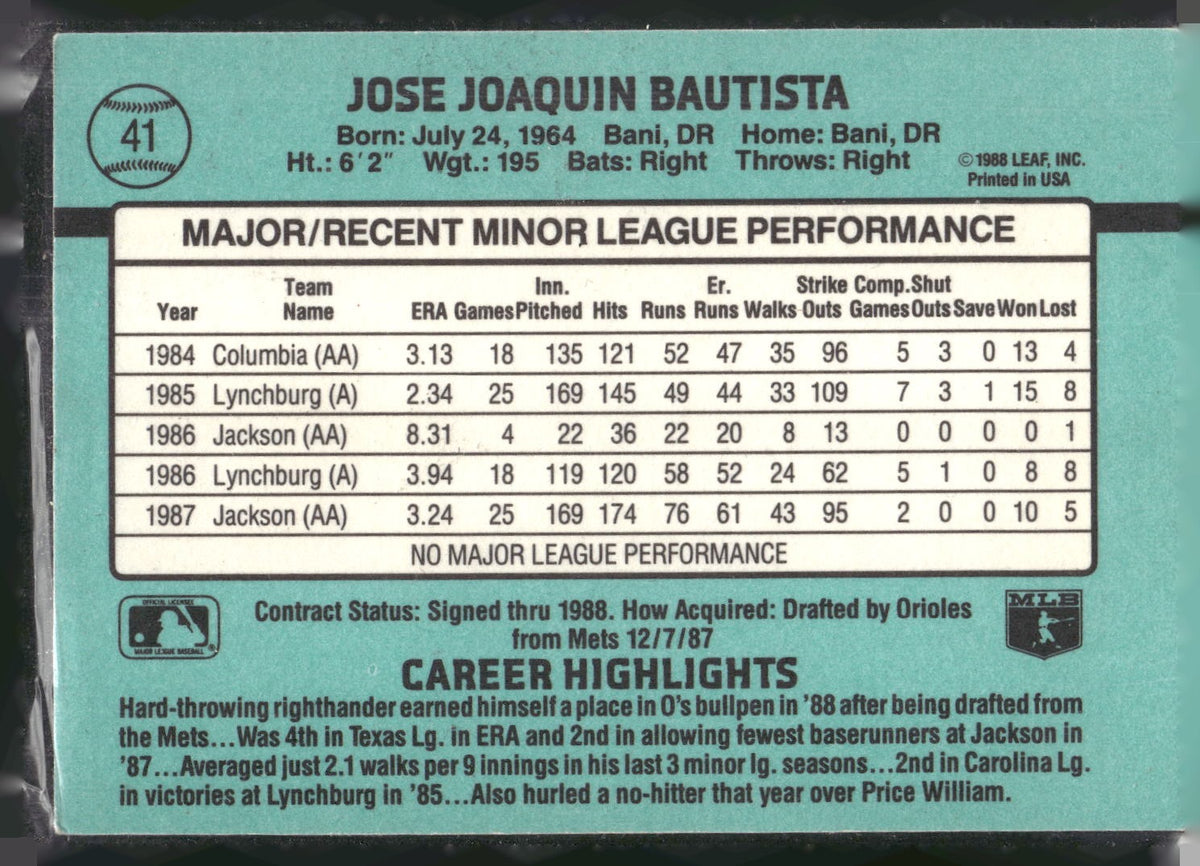 1988 Donruss The Rookies #41 Jose Bautista