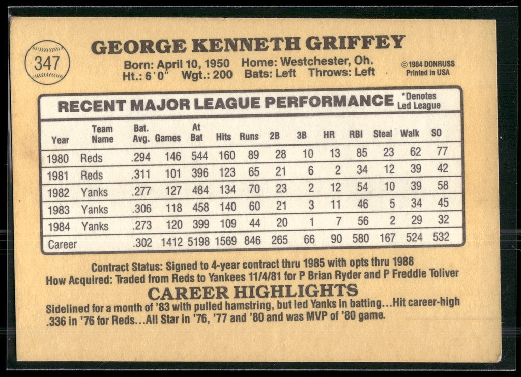 1985 Donruss #347 Ken Griffey