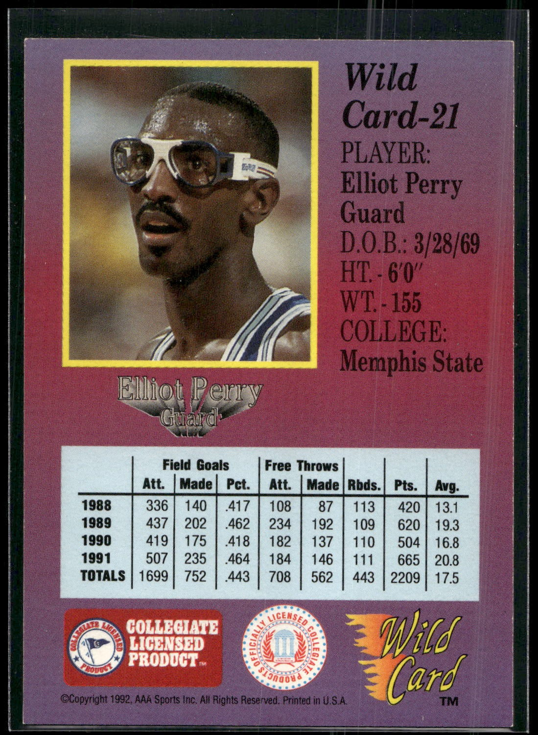 1991-92 Wild Card #21 Elliot Perry