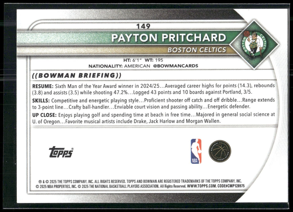 2025-26 Bowman #149 Payton Pritchard
