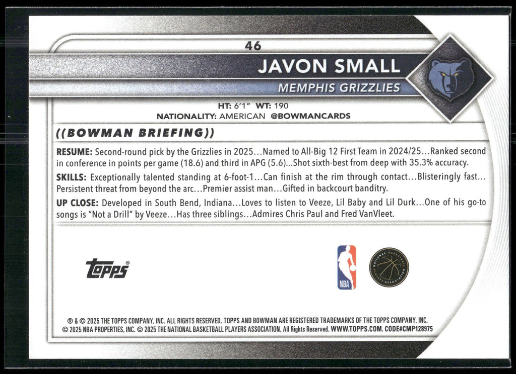 2025-26 Bowman #46 Javon Small