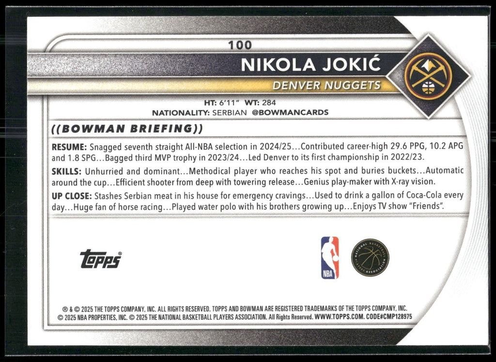 2025-26 Bowman #100 Nikola Jokić