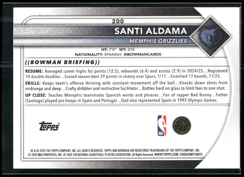 2025-26 Bowman #200 Santi Aldama