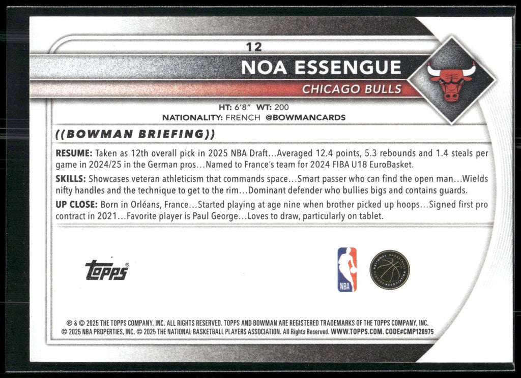 2025-26 Bowman #12 Noa Essengue